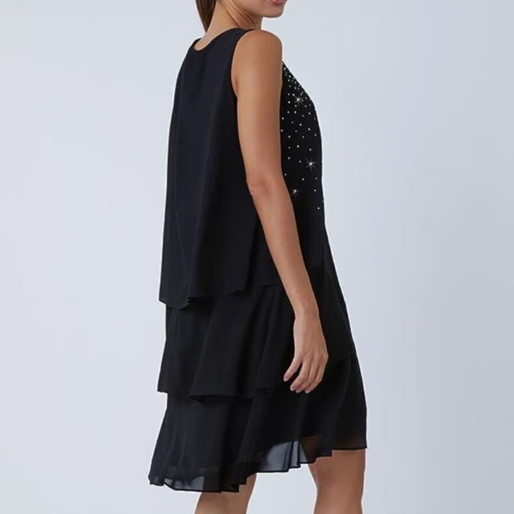 BRAND NEW CHAPS WOMEN DIAMANTE EMBELLISHED LAYERED DRESS